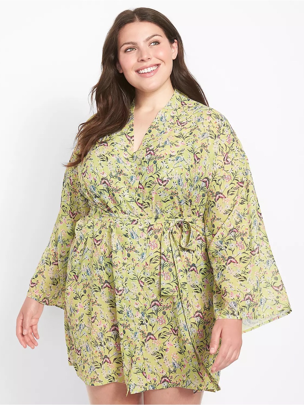 Cacique Lime Green Floral Butterfly Wrap Robe 🦋